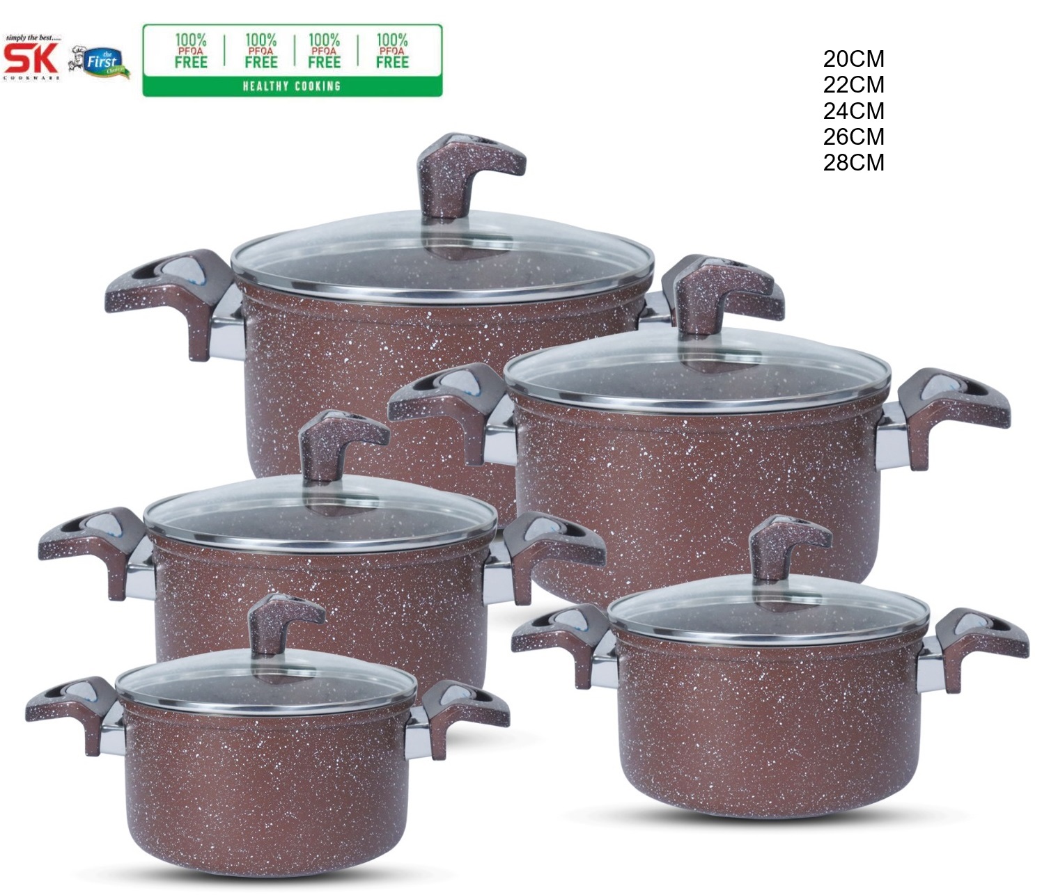Marble Non-Stick Cookware Set 5 Pieces (20-22-24-26-28CM) MAROON